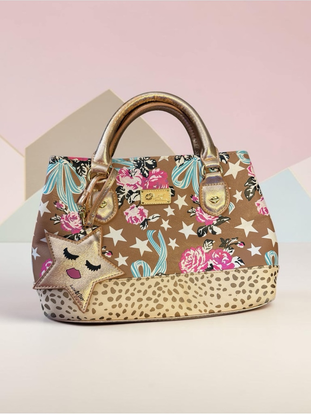 Betsey Johnson Rose Gold Star Floral Print Handbag
